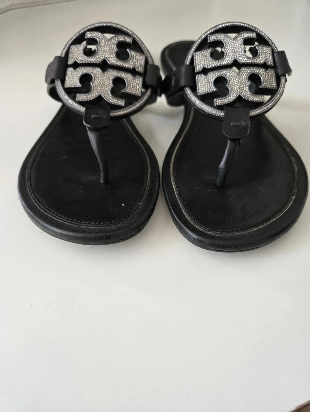 Tory Burch Miller Sandals with Rhinestone Logo Medallion - Picture 2 of 6